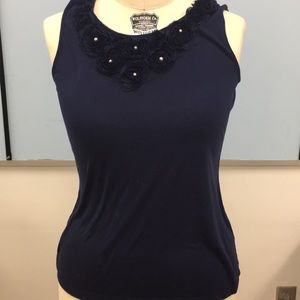 Blue dress embellished cotton top